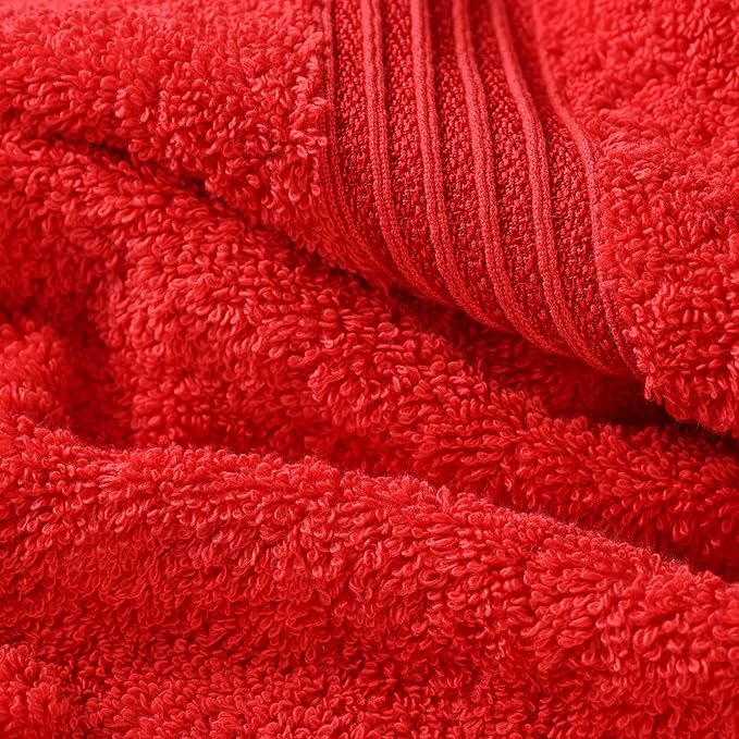 Superior Egyptian Cotton Bath Towel Set, Towels for Home Bathroom, Master, Guest Bath, Decor Essentials, Quick Dry, Absorbent, Large Body Towels, Spa, Hotel, Resort, Adult, Kids, Set of 4, Red