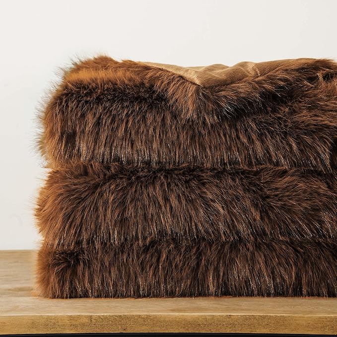 BATTILO HOME Luxury Fluffy Faux Fur Throw Blanket, Golden Brown Faux Fur Blanket for Couch, Sofa, Chair, Bed, Furry Silky Fur Throws with Long Pile, 50"x60"