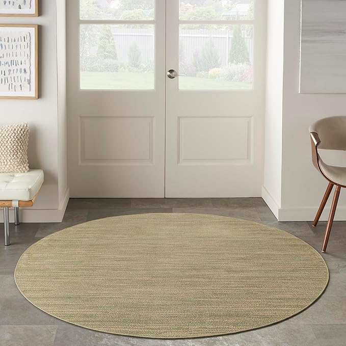 Nourison Home Essentials Indoor/Outdoor Green Gold 4' x Round Area Rug, Easy Cleaning, Non Shedding, Bed Room, Living Room, Dining Room, Backyard, Deck, Patio (4 Round)