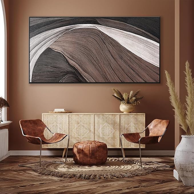 Large Abstract Wall Art For Living Room Black And White Canvas Art Wall Decor Picture Painting Brown Maximalist Decor Artwork For Bedroom Dinning Room Modern Home Wall Decor 29x58 In With Framed