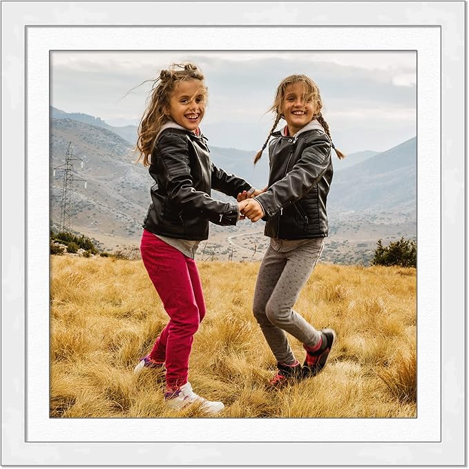 13x13 Frame with Mat - White 16x16 Frame Wood Made to Display Print or Poster Measuring 13 x 13 Inches with White Photo Mat