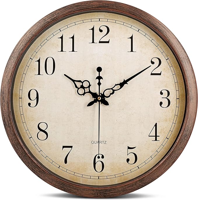 Bernhard Products Vintage Brown Wall Clock Silent Non Ticking 16 Inch Extra Large Quality Quartz Battery Operated Round Decorative Easy to Read for Home Kitchen Living/Dining Room Bedroom Office