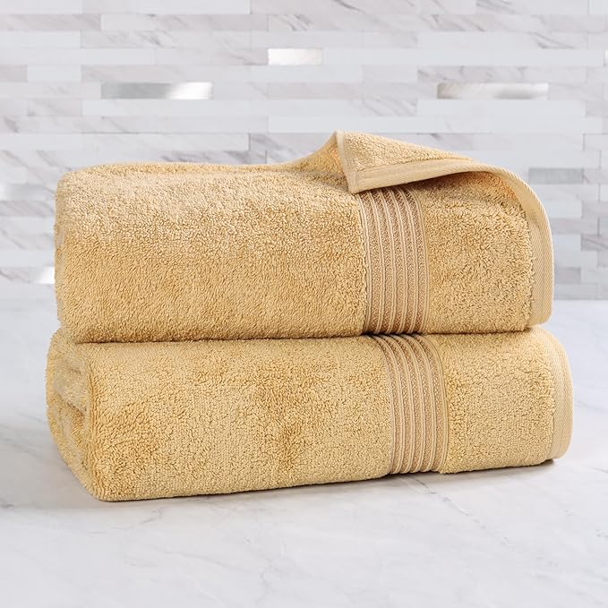 Superior Egyptian Cotton 2-Piece Bath Sheet Towel Set, Oversized Body Towels For Adults And Kids, Large Towel For Bath, Shower, Guest Bathroom, Spa, Gym, Resort, Essentials, Airbnb, Gold