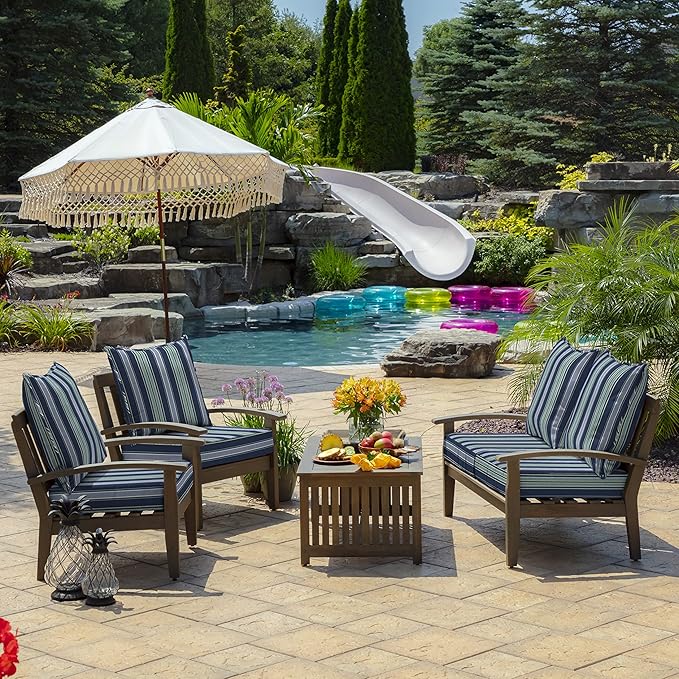 Arden Outdoor Deep Seat Cushion Set, 24 in x 24 in, Weather-Proof, Rain-Proof, Fade Resistant Patio Cushion for Chair, Sofa, and Couch Sapphire Aurora Blue Stripe