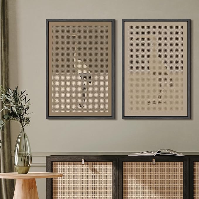 MUDECOR Framed Canvas Print Wall Art Bird Silhouette Modern Minimalist with Heron Crane Illustrations Modern Art Decorative Bohemian Colorful for Living Room, Bedroom, Office - 24"x36"x2 Black