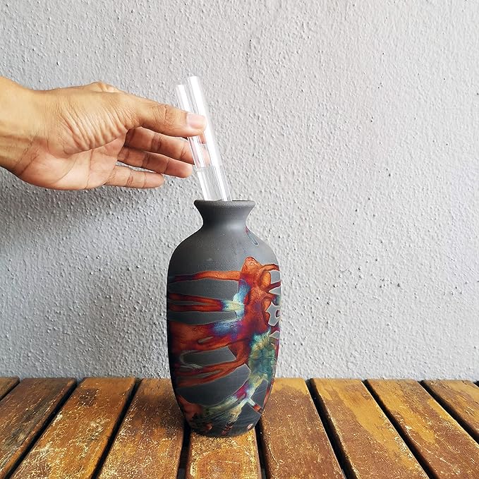 RAAQUU Koban Vase 7" - Handmade Raku Ceramic with Water Tube - Full Copper Matte Finish - Modern Boho Home Decor for Living Room, Bedroom, Office - Housewarming Gift - Artisan Pottery