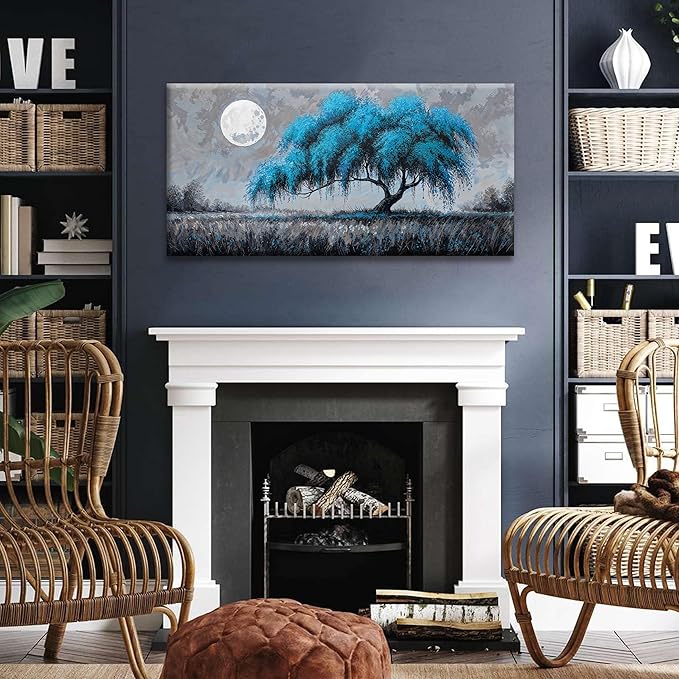 Modern Tree Of Life Wall Art Decor Canvas Art Wall Decor Artwork Blue Wall Art For Living Room Bedroom Kitchen Office Bathroom Ready To Hang Canvas Prints 20x40 Inch