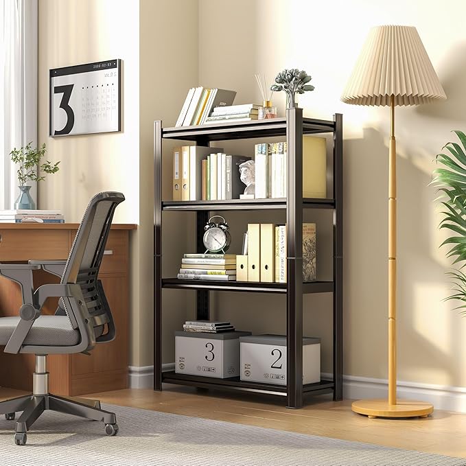 Tall Bookshelf with Open Shelves, Metal Office Book Shelf, Adjustable Organizer Bookcase, Standing Storage Organizer Shelf for Living Room (35.4" W*13.8" D*54" H)