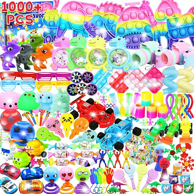 1000+ PCS Party Favors for Kids,Fidget Toys Pack,Christmas Stocking Stuffers,, Birthday Gift, Treasure Box,Goodie Bag Stuffers, Carnival Prizes, Toys Filler Sensory Toy for Classrooom