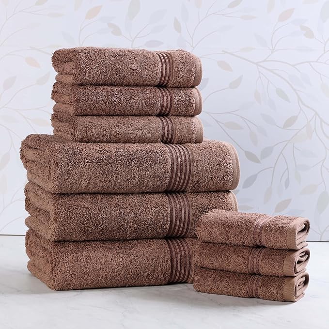 Superior Egyptian Cotton 9-Piece Towel Set, Assorted Towels for Home Bathroom, Guest Bath Decor Essentials, Includes 3 Bath, 3 Hand, 3 Face Towels/Washcloths, Quick Dry, Absorbent - Mocha
