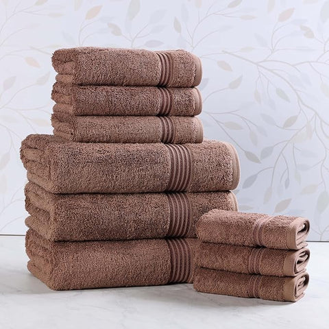 Superior Egyptian Cotton 9-Piece Towel Set, Assorted Towels for Home Bathroom, Guest Bath Decor Essentials, Includes 3 Bath, 3 Hand, 3 Face Towels/Washcloths, Quick Dry, Absorbent - Mocha
