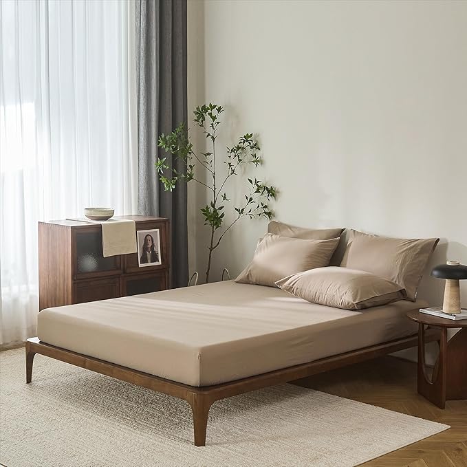100% Cotton 6-Piece Queen Size 102" x 90" Bedding Set - Fitted Sheet, Flat Sheet & 4 Pillowcases with 17" Deep Pocket,Soft Breathable Bed Sheets for Cozy Sleep,Mocha Brown