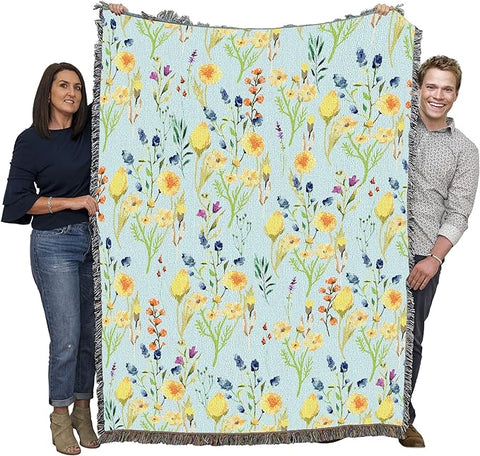Pure Country Weavers Floral Yellow Bloom Blanket - Gift Tapestry Throw Woven from Cotton - Made in The USA (72x54)