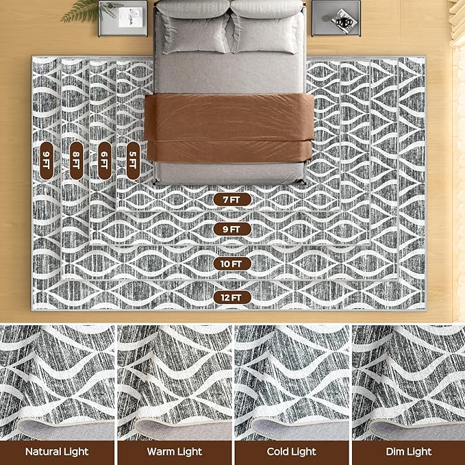 WITSHOCK Rugs for Living Room 5x7: Washable Non-Slip Soft Geometric Foldable Low Pile Large Boho Indoor Rug for Bedroom Dining Room, Carpet for Nursery Playroom Decor, Kid & Pet Friendly, Dark Grey