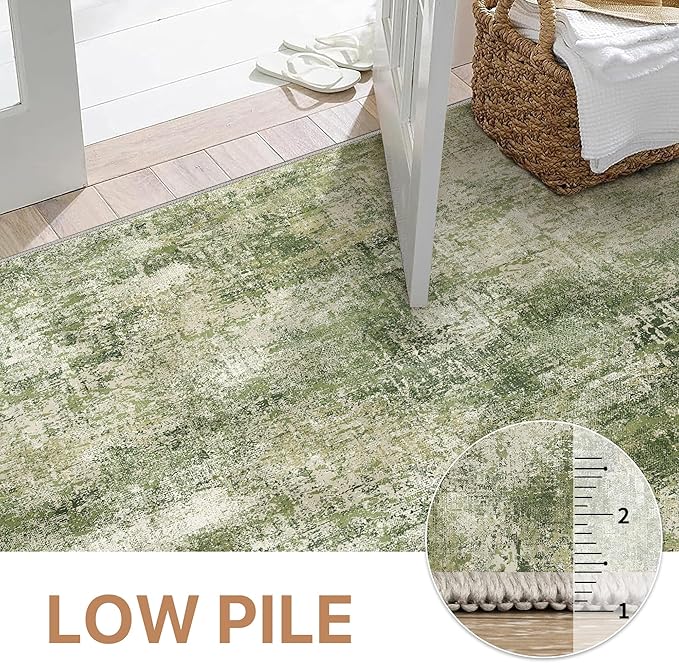 GENIMO Washable Area Rugs for Living Room Bedroom, 8x10 Modern Abstract Non Slip Rug, Low Pile Soft Contemporary Indoor Floor Carpet Cover for Dining Room Kitchen, Green