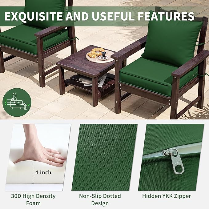 Premium Outdoor Seat Cushion Chair Cushions for Patio Furniture 22 L X 22 W X 4 H Waterproof & Fade Resistant Deep Seat and Backrest Cushion Set with Removable Covers for Chair, Sofa