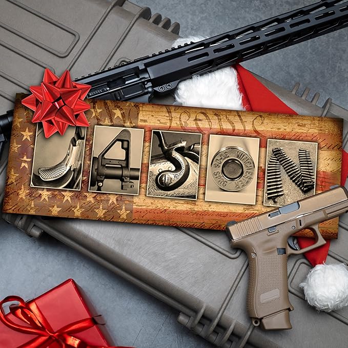 Personal-Prints FIREARM Personalized Name Art Print | Customized Gift for the Gun Enthusiast | Unique Photos to Spell Any Name | USA Made Sign Décor (6"x18" Stretched Canvas)