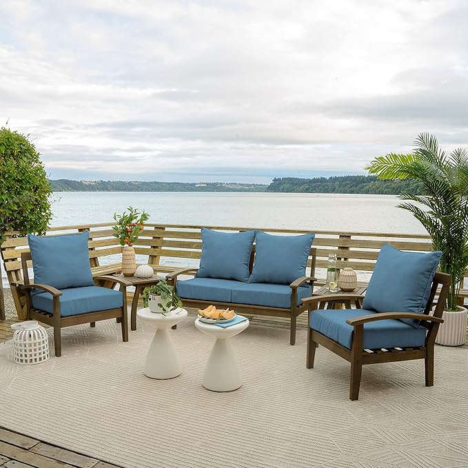 Arden Outdoor Deep Seat Cushion Set, 24 in x 24 in, Weather-Proof, Rain-Proof, Fade Resistant Patio Cushion for Chair, Sofa, and Couch French Blue Texture