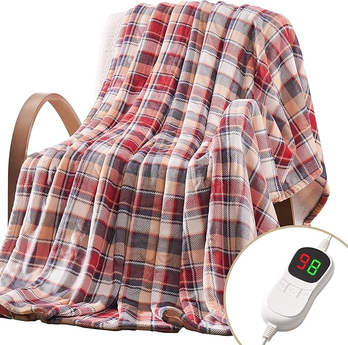 Homemate Electric Blanket Heated Throw - 72x84 Ultra Soft Cozy Flannel Heating Blanket with 10 Fast Heat Levels 8 Hours Auto Off Over-Heated Protection ETL Certification Keep Warm in Home Office