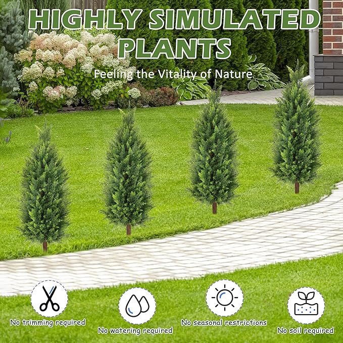 Sunnyglade 2 Packs 35.5" Artificial Cedar Tree, Fake Cedar Shrub Bushes Trees with Spike Faux Topiary Plants Tree for Indoor, Garden, Yard, Porch, Patio Decor (Cedar)