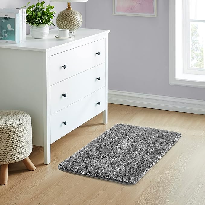 YHF Bathroom Rugs 20" X 32", Extra Thick & Soft Microfiber Shaggy, Machine Washable Bath Mats, Absorbent Bath Rugs, Non-Slip Rubber Backing Bath Mat for Bathroom Floor, Tub and Shower, Grey