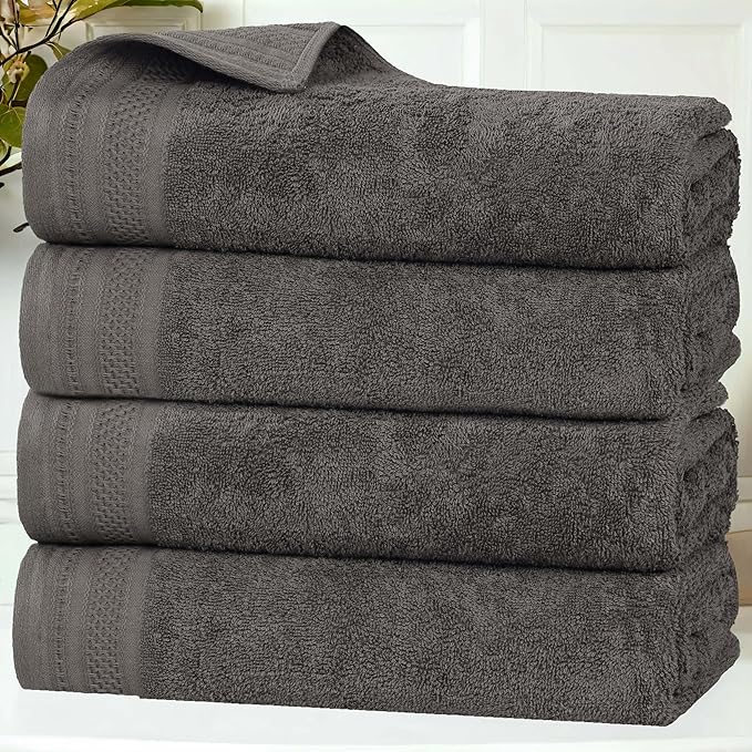Superior Honeycomb Cotton Medium Weight Towels, for Guest Bath, Master Bathroom, Shower, Quick Dry, Adults, Home Essentials, Textured Waffle Border, Towel Set, Bath Towels, Set of 4, Gunmetal