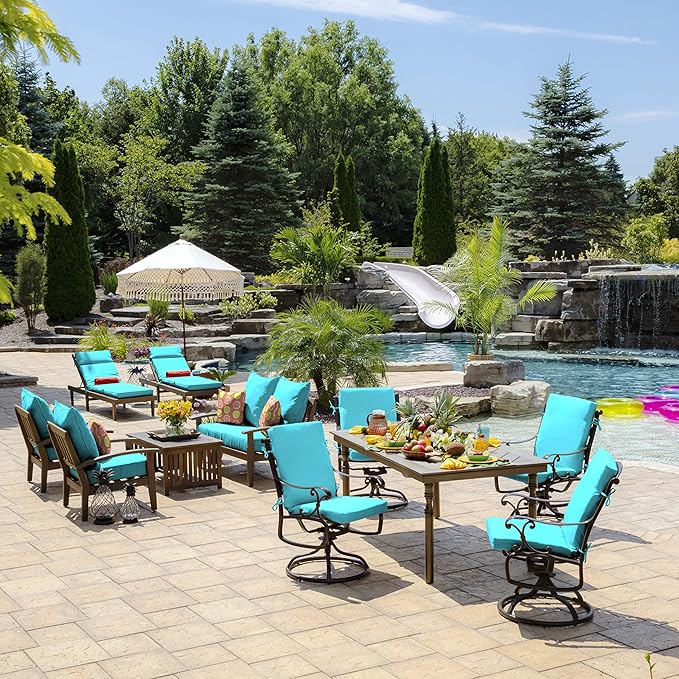 Arden Outdoor Deep Seat Cushion Set, 24 in x 24 in, Weather-Proof, Rain-Proof, Fade Resistant Patio Cushion for Chair, Sofa, and Couch Pool Blue Leala