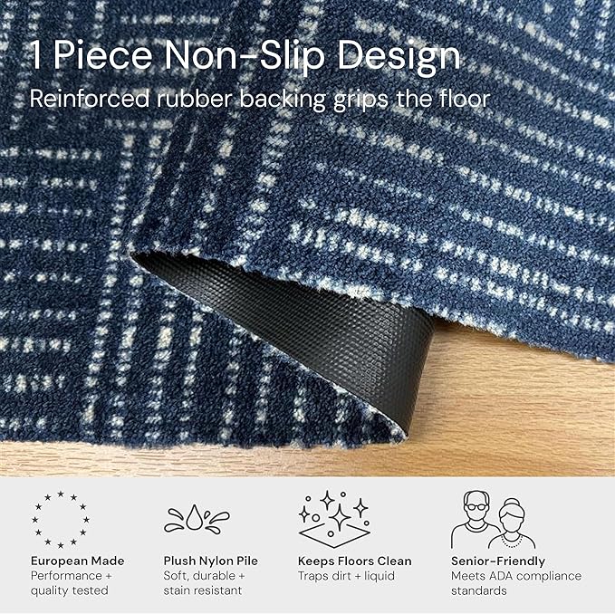 Canvas Washable Indoor Rug with Rubber Backing, Door Mat for Entryway, Kitchen, Bathroom, Non-Slip Mat, Washable Entryway Rug, Pet Friendly, Navy Blue, 20" x 27.5"
