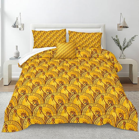 Bedorm Money Comforter Sets Gold Coins Bedding Queen Size Bed Sets Statue of Liberty New York Bedroom Decor Rich Funny Bedding Comforter Set Queen Size