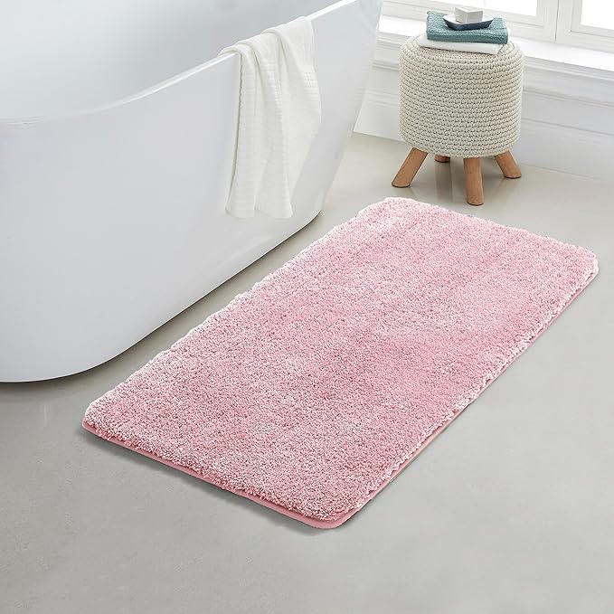 YHF Bathroom Rugs 20" X 32", Extra Thick & Soft Microfiber Shaggy, Machine Washable Bath Mats, Absorbent Bath Rugs, Non-Slip Rubber Backing Bath Mat for Bathroom Floor, Tub and Shower, Pink