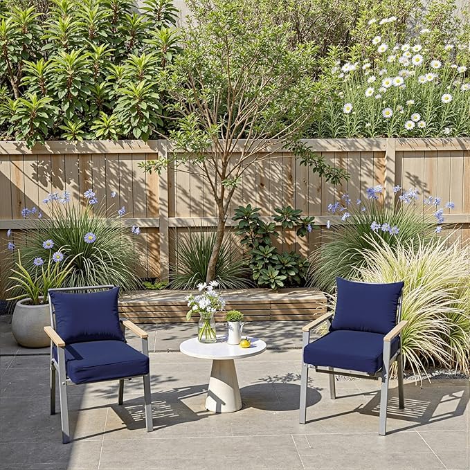 Outdoor Chair Cushions 24 x 24 x 4 Inch, Waterproof & Fade Resistant Patio Seat Cushion for Furniture with Handle and Ties, Thick Seating Pads for Outside Sofa Couch Set of 2, Dark Blue