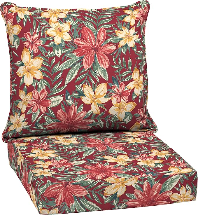 Arden Outdoor Deep Seat Cushion Set, 24 in x 24 in, Weather-Proof, Rain-Proof, Fade Resistant Patio Cushion for Chair, Sofa, and Couch Ruby Clarissa