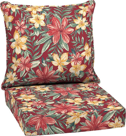 Arden Outdoor Deep Seat Cushion Set, 24 in x 24 in, Weather-Proof, Rain-Proof, Fade Resistant Patio Cushion for Chair, Sofa, and Couch Ruby Clarissa