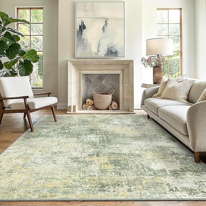 GENIMO Washable Area Rugs for Living Room Bedroom, 8x10 Modern Abstract Non Slip Rug, Low Pile Soft Contemporary Indoor Floor Carpet Cover for Dining Room Kitchen, Cyan