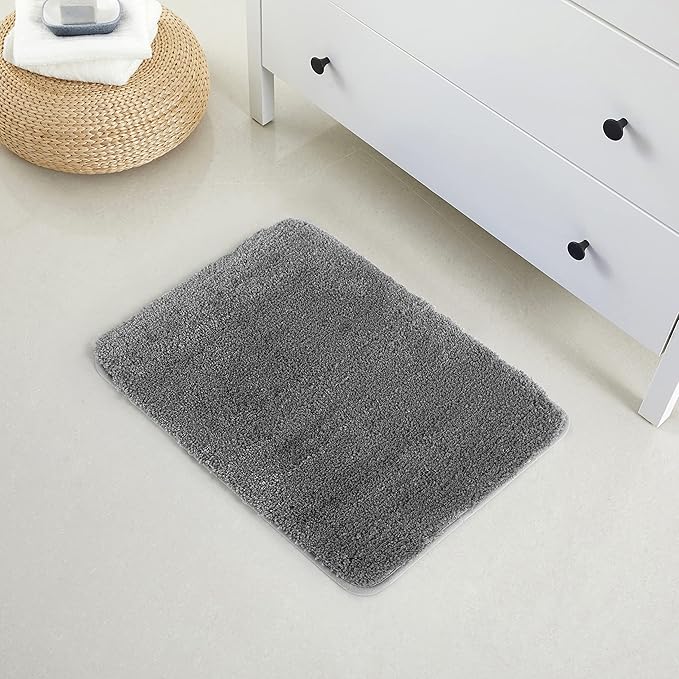 YHF Bathroom Rugs 17" X 24", Extra Thick & Soft Microfiber Shaggy, Machine Washable Bath Mats, Absorbent Bath Rugs, Non-Slip Rubber Backing Bath Mat for Bathroom Floor, Tub and Shower, Grey