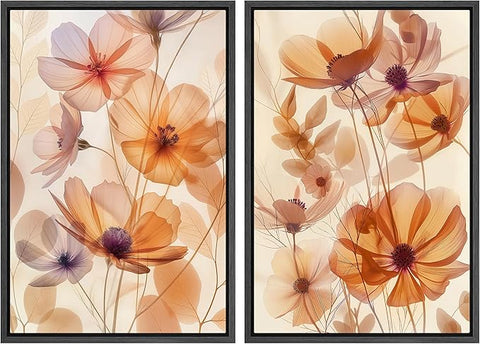 MUDECOR Framed Canvas Print Wall Art Orange Purple Wildflower Botanical Illustrations Modern Art Decorative Bohemian Colorful Chic for Living Room, Bedroom, Office - 16"x24"x2 BLACK