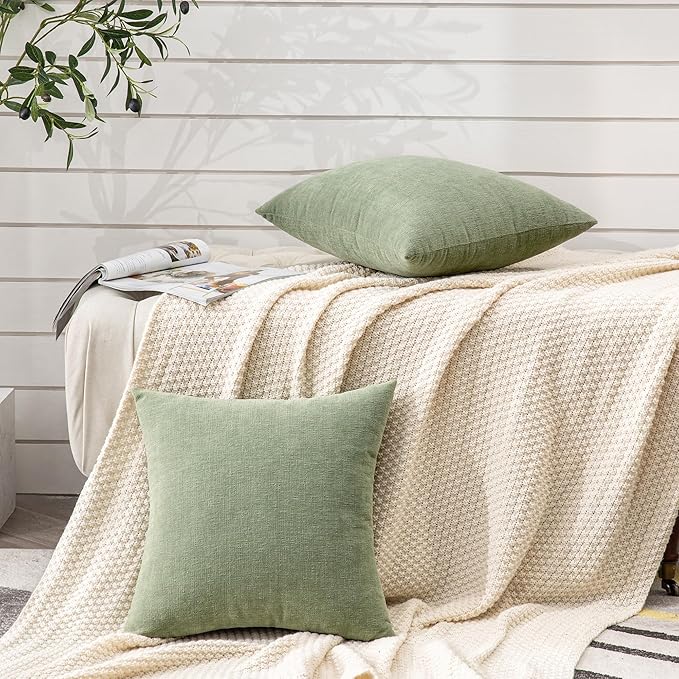 GAWAMAY Decorative Chenille Throw Pillow Covers 26x26 Inch Pack of 2, Soft Square Couch Pillow Cover for Sofa Cushion Living Room Bedroom Oversized Pillowcases Sage Green 66x66cm (ONLY Covers)