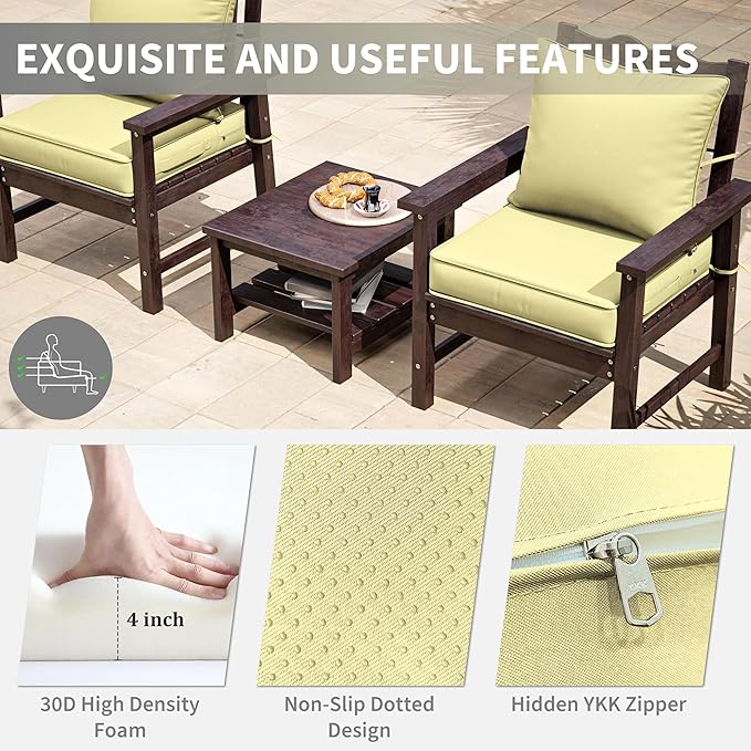 Premium Outdoor Seat Cushion Chair Cushions for Patio Furniture 22 L X 22 W X 4 H Waterproof & Fade Resistant Deep Seat and Backrest Cushion Set with Removable Covers for Chair, Sofa