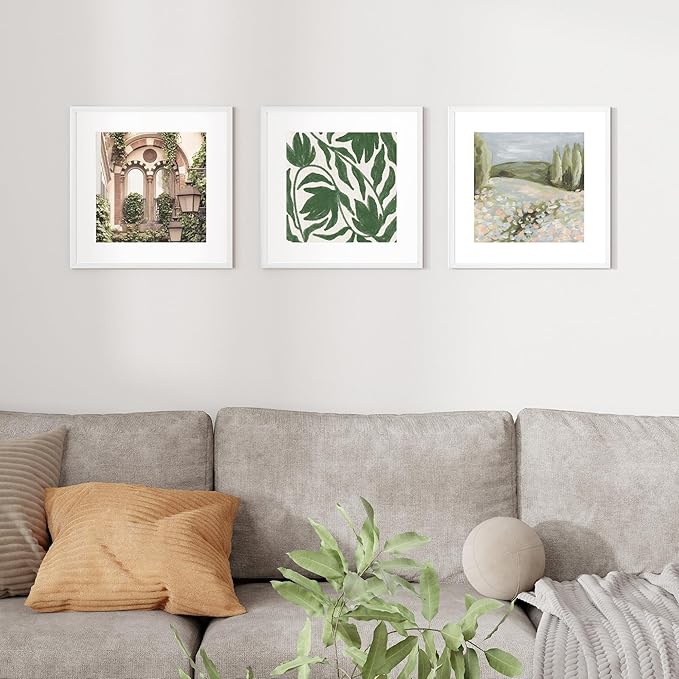 16x16 inch Picture Frame, 16x16 Photo Frames with 12x12 Removable Mat - High Definition Plexiglass - Vertical and Horizontal Display - Wall Hanging Frame - White, 3 Pack