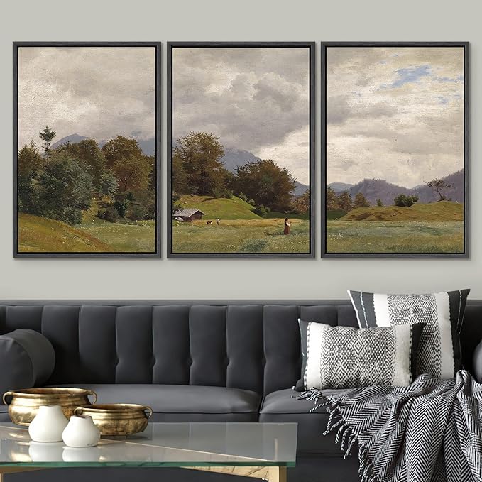 SIGNWIN Framed Canvas Print Wall Art Woodland Nursery Decor Set Storm Cloud Pastoral Farm Landscape Nature Abstract Fine Art Nordic for Living Room, Bedroom, Office - 16"x24"x3 Black