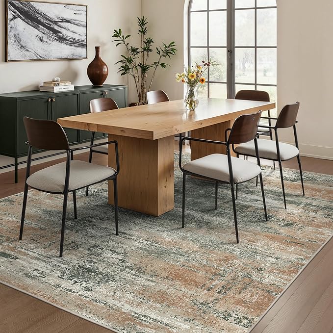 GENIMO 8x10 Area Rugs, Abstract Modern Living Room Rugs, Large Machine Washable Rug Non-Slip, Soft Pet Friendly Rugs for Bedroom, Playroom, Dining Room, Gray Mist