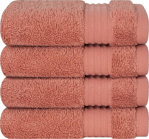 Cotton Paradise 100% Cotton Turkish Washcloth Set for Bathroom, 4 Piece Soft Absorbent Small Hand Face Towels Wash Rags, Coral