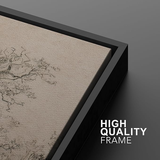 MUDECOR Framed Canvas Print Wall Art Ancient Tree and Country Road Sketch Classic Landscape Pencil Nature Wilderness Illustrations Decorative for Living Room, Bedroom, Office - 16"x24"x2 Black