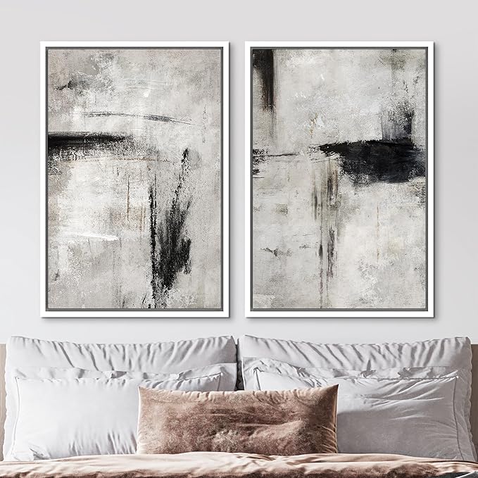 MUDECOR Framed Canvas Print Wall Art Grey Black Abstract Shape Illustrations Modern Art Decorative Bohemian Colorful Chic for Living Room, Bedroom, Office - 24"x36"x2 White