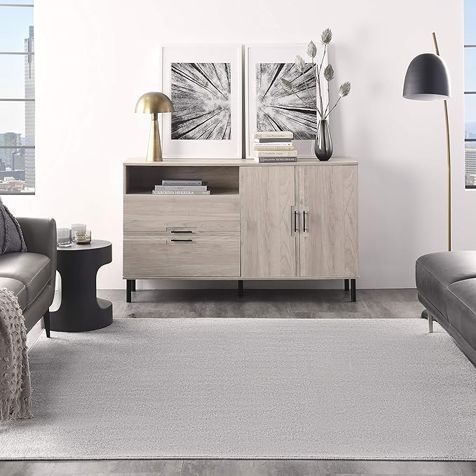Nourison Home Essentials Solid Contemporary Silver Grey 7' Square Area Rug , 7' X Square