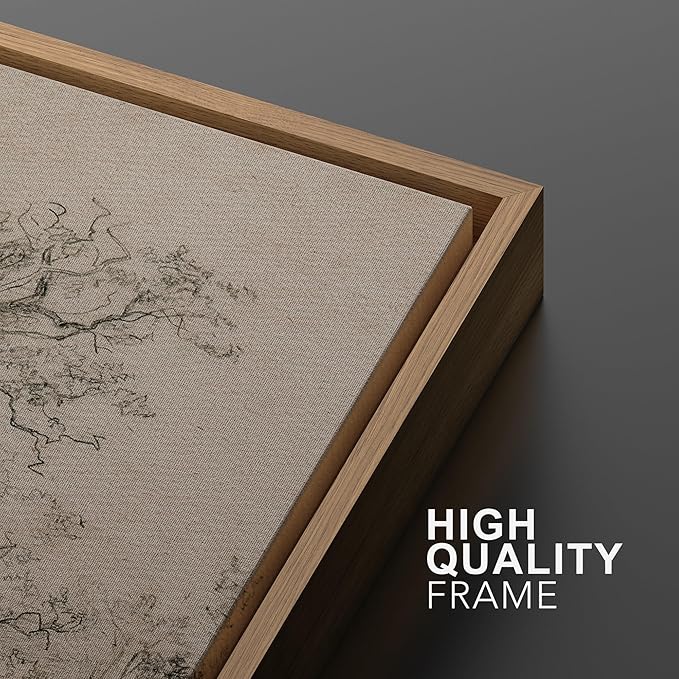 MUDECOR Framed Canvas Print Wall Art Ancient Tree and Country Road Sketch Classic Landscape Pencil Nature Wilderness Illustrations Decorative for Living Room, Bedroom, Office - 24"x36"x2 Natural