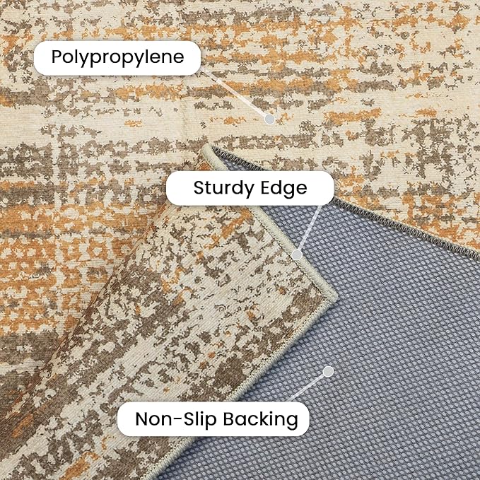 GENIMO 8x10 Washable Area Rug – Modern Abstract Non-Slip Low Pile Contemporary Indoor Floor Carpet for Living Room, Bedroom, Dining Room, Kitchen, Office, Brown
