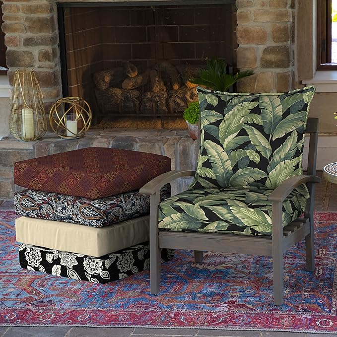 Arden Outdoor Deep Seat Cushion Set, 24 in x 24 in, Weather-Proof, Rain-Proof, Fade Resistant Patio Cushion for Chair, Sofa, and Couch Onyx Cebu