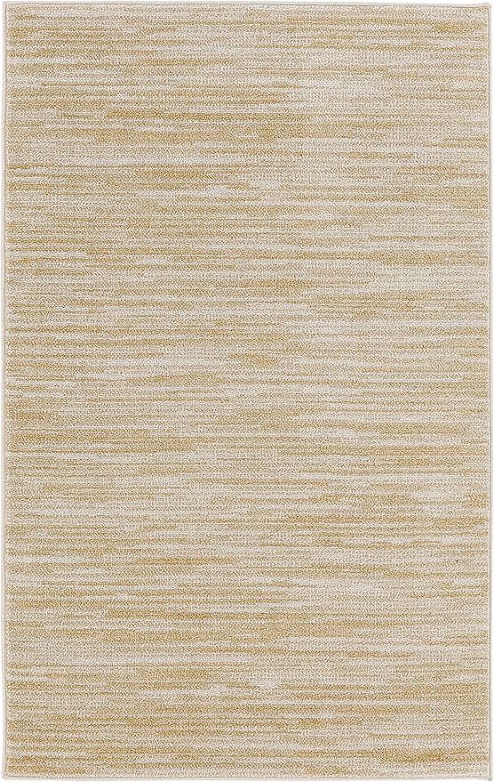 Nourison Home Essentials Indoor/Outdoor Ivory Gold 3' x 5' Area Rug, Easy Cleaning, Non Shedding, Bed Room, Living Room, Dining Room, Backyard, Deck, Patio (3x5)