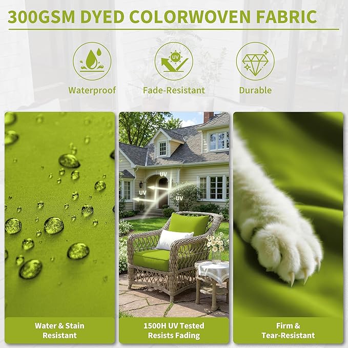 Premium Outdoor Seat Cushion Chair Cushions for Patio Furniture 19 L X 19 W X 4 H Waterproof & Fade Resistant Deep Seat and Backrest Cushion Set with Removable Covers for Chair, Sofa